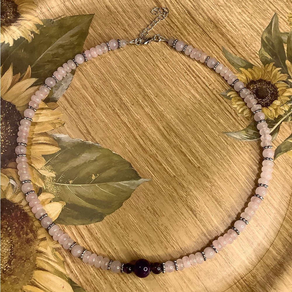 Beaded necklace for her handmade rose Quartz amethyst necklace empath - Picture 4 of 5